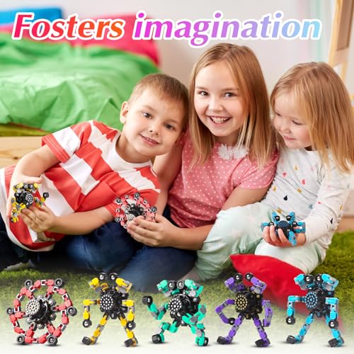 Gokeey 5 Pcs Transformable Fidget Spinners Toys for Kids and Adults, Stress Relief Sensory Toys for Boys and Girls Fingertip Gyros for ADHD Autism Quiet Airplane Travel Toys Essentials Party Favors - style: fidget toys 5pc