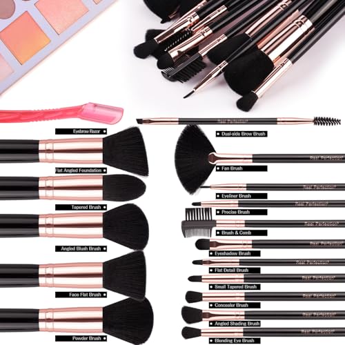 Real Perfection Makeup Brush Set 16 Pcs with 1 Eyebrow Razor Premium Synthetic Foundation Powder Concealers Eyeshadow Blush Makeup Brushes Make up Brushes Kit (Black) - color: Black