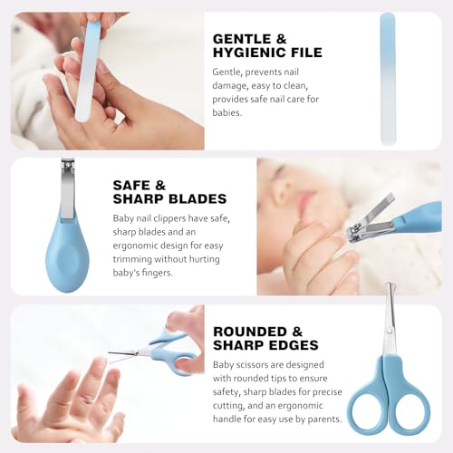 Baby Grooming Kit,Baby Health Care Kit,Baby Brush Soft Bristles 5 pcs Baby Nail Kit Nursery Care Kit Baby Hair Brush Hair Comb Nail Kit Safety Cutter Nail Clipper Set Blue - color: 5pcs Blue