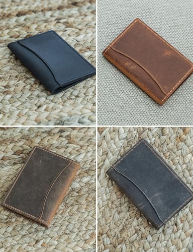 Handcrafted Genuine Leather Wallets, Minimalist Cardholders, and Passport Covers, Handmade Gift - color: Chestnut, style: Bifold Cardholder In-out