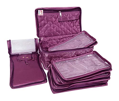 atorakushon Satin Makeup Pouches Cosmetic Necklace Earrings Jewellery Organizer For Women Maroon (Purple) - color: Purple