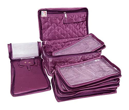 atorakushon Satin Makeup Pouches Cosmetic Necklace Earrings Jewellery Organizer For Women Maroon (Purple) - color: Purple