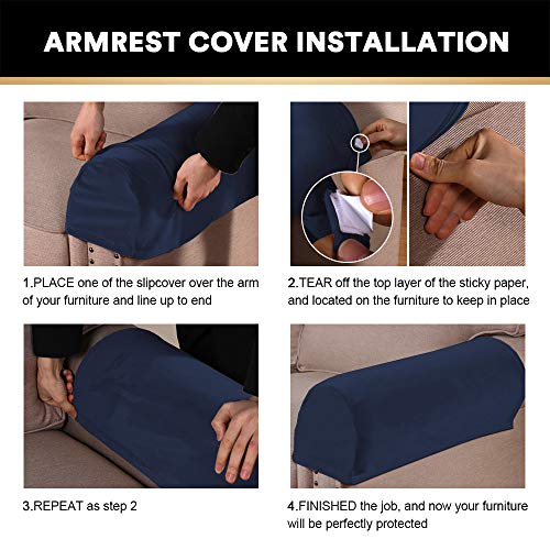 PrinceDeco 2 Pack Thick Velvet Stretch Armrest Covers for Chairs and Sofas Armchair Covers for Arms Couch Arm Covers Armrest Covers for Sofa Non Slip, Navy - color: Navy