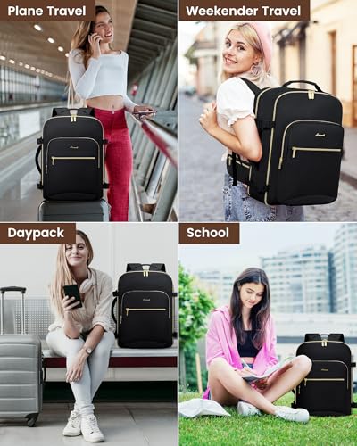 LOVEVOOK 40L Travel Backpack with Waist Strap,Flight Approved Carry on Backpack,Waterproof Personal Item Travel Bag,TSA Carry on Luggage Suitcase Travel Essentials,Gifts for Women & Men,fit 17" Laptop - color: Black-black, size: Large-40L-4Pcs(Waist Strap