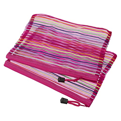 MECCANIXITY Mesh Zipper Pouches, A5 Colorful Pencil Case Document File Bags Storage Organizer for Office Supply Travel Accessory, Rose Red Pack of 6 - color: Rose Red