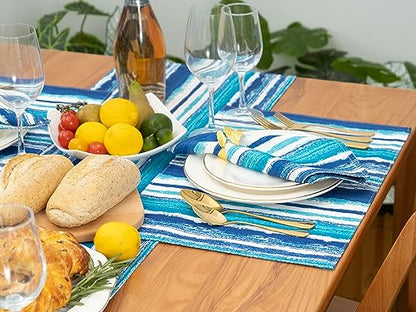 YiHomer Indoor Outdoor Tabletop for Spring Summer Decorations, Picnics and Dinner Parties - Stain and Water Resistant, Reversible Placemat Set, 13 x 19, Crayon Art (Ocean) - size: 13" x 19" (Placemats, Set of 6)