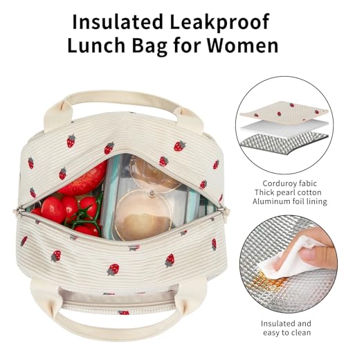 Lunch Bag Women Lunch Box for Women Adult Cute Insulated Lunch Bag Small Cooler Lunch Tote Bags for Work Picnic Travel (Beige-Strawberry) - color: Beige-Strawberry