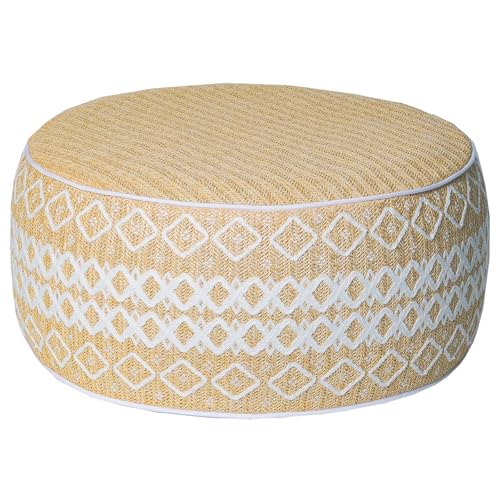 Outdoor Inflatable Ottoman with Air Pump, Embroidery Patio Footrest Stool D21”x H9”, Round Pouf Ottoman with Portable Handle Suitable for Garden, Camping, Bedroom, Living Room - color: White Embroidery