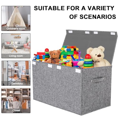 Collapsible Toy Storage Bin with Lid, 82L Large Capacity - Gray Neutral Space-Saving Organizer for Playroom, Bedroom & Nursery, Foldable Design - color: Gray