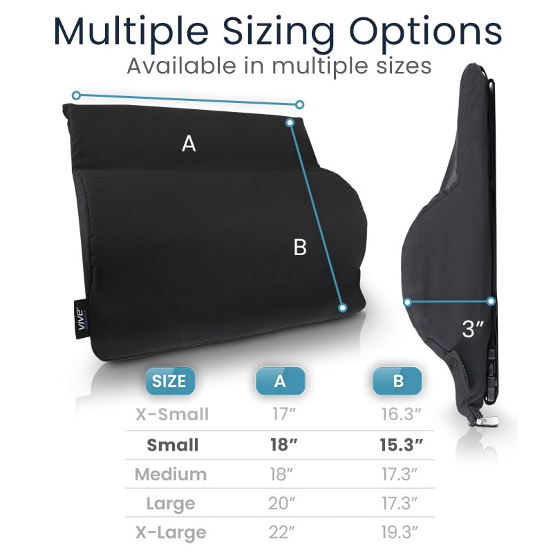 Vive Wheelchair Lumbar Support Cushion for Sling Back Wheel Chairs - Chair Pad for Back Pressure Relief - Memory Foam Backrest - Fits Most Wheelchairs & Transport Chairs - Improves Posture - size: 18"x15"x3"