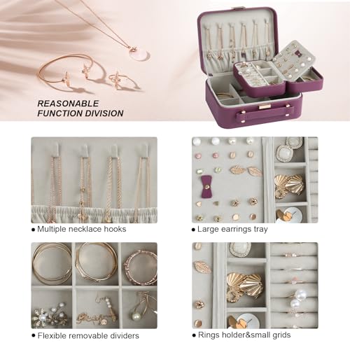 Jewelry Box for Women, Travel Jewelry Organizer Ladies Watch and Jewelry Case Travel Jewelry Case for Necklaces. (Burgundy Red) - color: Burgundy Red