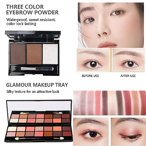 MTDXILTAI All in One Makeup Kit for Makeup storage bag 2X14 Colors Eyeshadow Palette Liquid Foundation Eyeliner Pencils Contouring Stick 20Pcs Make up Brushes For Women Girls Teens (Pink) - color: Pink