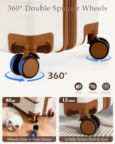 LONG VACATION Carry On Luggage Set 3 Piece, 20 Inch ABS+PC Hardshell Carry on Suitcase with Spinner Wheels TSA Lock & YKK Zipper - color: White Brown, size: 3 Piece Set (20 Inch)