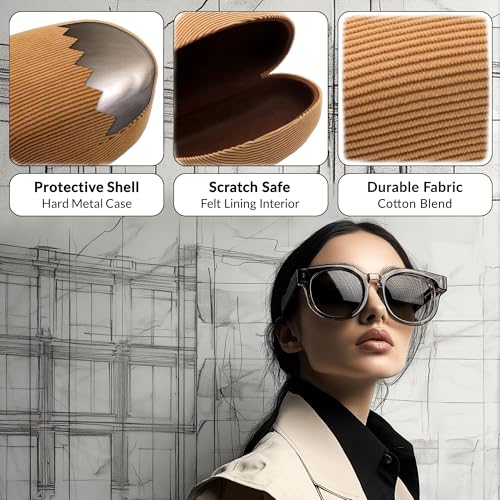 MyEyeglassCase® Large Hard Sunglasses Case | fits Large curved Sunglasses, with microfiber bag and cleaning cloth - color: Tan Corduroy
