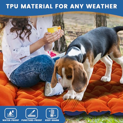 Ultralight 4-Inch Camping Sleeping Pad with Built-in Foot Pump, Inflatable Mat for Side Sleepers, Stays Inflated Overnight, Compact for Festivals, Backpacking & Car Camping - color: Orange+blue