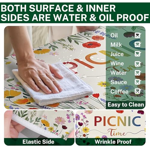 Picnic Table Cover with Bench Covers Elastic Edges, Wildflower Boho Camper Fitted Table Cover, Outdoor Camping Essentials 72 Inch 3PCS, Waterproof Camping Fitted Tablecloth with Drawstring Bag - color: Wildflower Boho, size: 72in