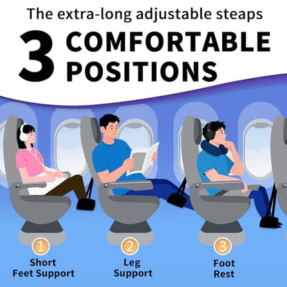 2-Piece Upgraded Airplane Footrest Hammock - Large Memory Foam Support & Adjustable Straps, Travel Essential