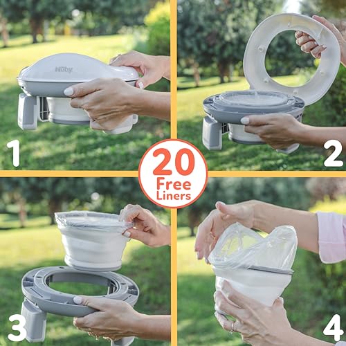 Nuby On-the-Go Portable Potty Seat - Collapsible Travel Toilet Seat for Boys and Girls 18+ Months - Includes Storage Bag and Disposable Liners - Toddler Potty Training Toilet (Pack of 4) - style: On-The-Go Potty (Pack of 4)
