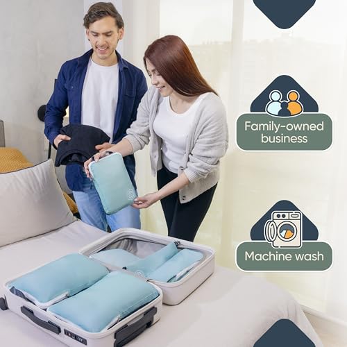 Large Compression Packing Cubes for Travel-Packing Cube Luggage Organizers 7 Piece Set for Checked Luggage-Ultralight, Expandable/Compression Bags by TRIPPED Travel Gear (DustyTeal/White) - color: DustyTeal/White