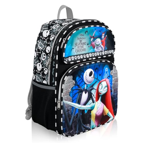 Nightmare Before Christmas Backpack Set - Bundle with 16” Jack Skellington Bag, Decals, More | "NBC" Bookbag for Kids, Girls, Teens, Women
