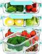 [5-Pack,36 Oz]Glass Meal Prep Containers 2 Compartments Portion Control with Upgraded Snap Locking Lids Glass Food Storage Containers, Microwave, Oven, Freezer and Dishwasher (4.5 Cups, Green) - color: Green