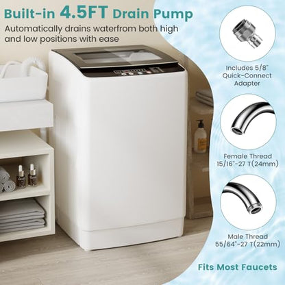 Auertech 35 lbs Washing Machine, Fully Automatic Portable Washer with LED Display, 12 Wash Cycles, 8 Water Levels, Large Capacity Washer and Spin Dryer Combo with Drain Pump for Apartment, Home - size: 35 lbs