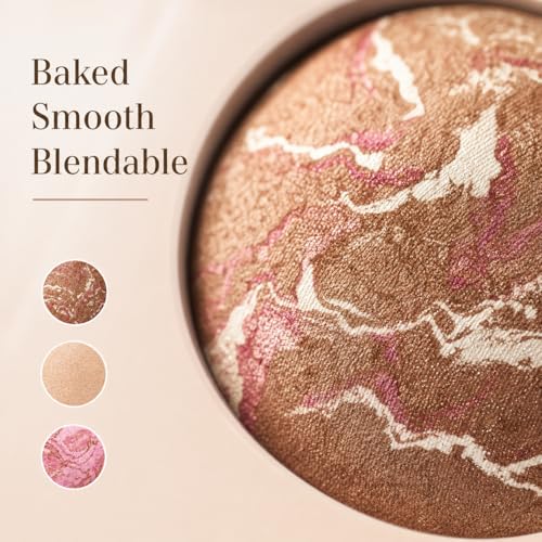 Baked Face and Eye Makeup Palette with Bronzer, Blush, 2 Highlighters & 3 Eyeshadows, Smooth Blendable Powder, Neutral Shades, Travel Compact Gift Set for Women
