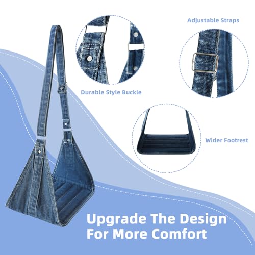 Airplane Foot Hammock, No Collapse Foot Rest for Plane Travel with Extended Adjustment Strap, Portable Desk Foot Hammock with,Cotton Denim, Foot Sling Travel Essentials to Relax Your Feet (Dark Blue) - color: Dark Blue