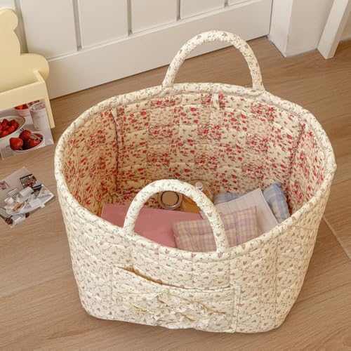 Foldable Laundry Basket Boho Bear Storage Basket Floral Quilted Fabric Car Storage Basket Handles Large Laundry Baskets for Clothes and Dolls - color: New 4