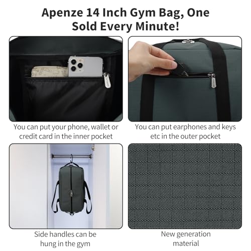 Apenze Small Gym Bag 14 inch lightweight Carry On Mini Duffel Bag for Travel Sport - Dark Grey - color: Dark Grey