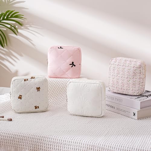 RSRSLEII Small Quilted Cotton Makeup Pouch for Purse, Coastal Granddaughter Aesthetic Cosmetic Bag with Compartments, Cute Seashell Zipper Lipstick Holder for Women and Girls (09 Small Seashell) - color: 02Small Seashell