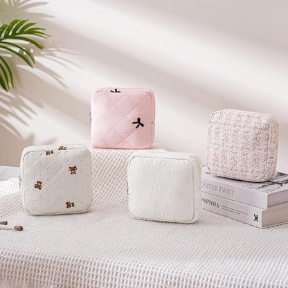 RSRSLEII Small Quilted Cotton Makeup Pouch for Purse, Coastal Granddaughter Aesthetic Cosmetic Bag with Compartments, Cute Seashell Zipper Lipstick Holder for Women and Girls (09 Small Seashell) - color: 02Small Seashell