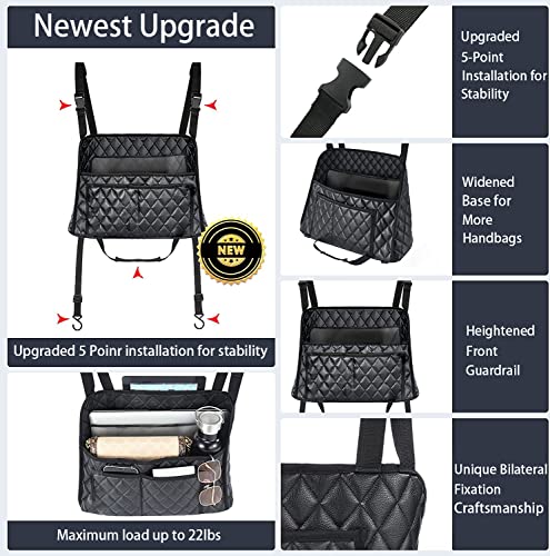AICEL Car Handbag Purse Holder Between Seats, Auto Seat Leather Organizer Pocket, Front Seat Bag Box Storage for Cell Phone Document, Backseat Barrier for Kids Pet, Fits for Most Vehicles