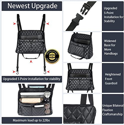 AICEL Car Handbag Purse Holder Between Seats, Auto Seat Leather Organizer Pocket, Front Seat Bag Box Storage for Cell Phone Document, Backseat Barrier for Kids Pet, Fits for Most Vehicles