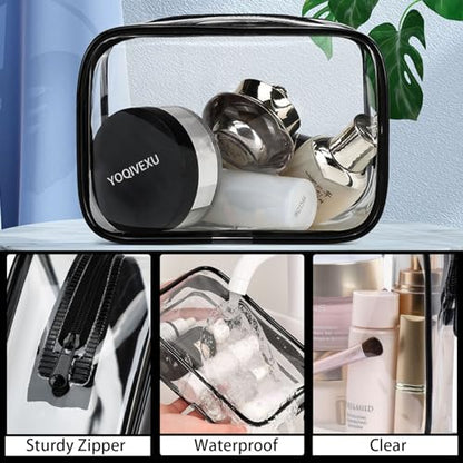 6 Pieces Clear Cosmetics Bag Bulk, TSA Approved Toiletry Bag for Travel, PVC Zippered Clear Pouch Cosmetic Makeup Bag Waterproof Vinyl Plastic Organizer Case for Vacation Bathroom (Large) - color: 6 Large Black