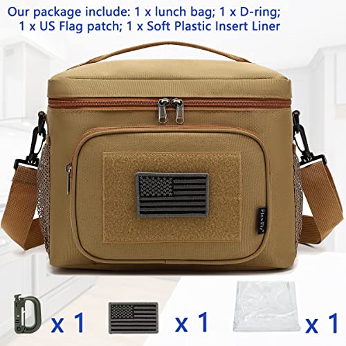 FlowFly Lunch Bag, Insulated Cooler, Thermal Lunch Box Tote with MOLLE/PALS Webbing, Adjustable Padded Shoulder Strap, for Tactical Men Women Adults and Boys Girls Kids (Brown, Large) - color: Brown, size: Large