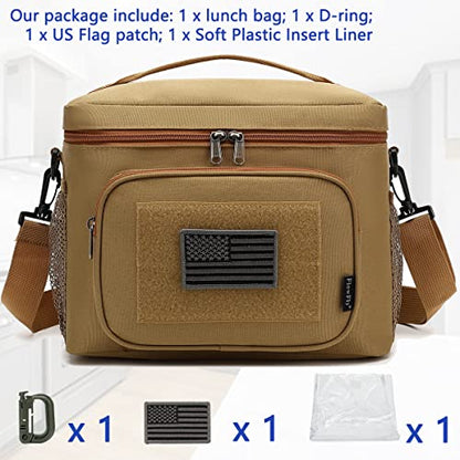 FlowFly Lunch Bag, Insulated Cooler, Thermal Lunch Box Tote with MOLLE/PALS Webbing, Adjustable Padded Shoulder Strap, for Tactical Men Women Adults and Boys Girls Kids (Brown, Large) - color: Brown, size: Large