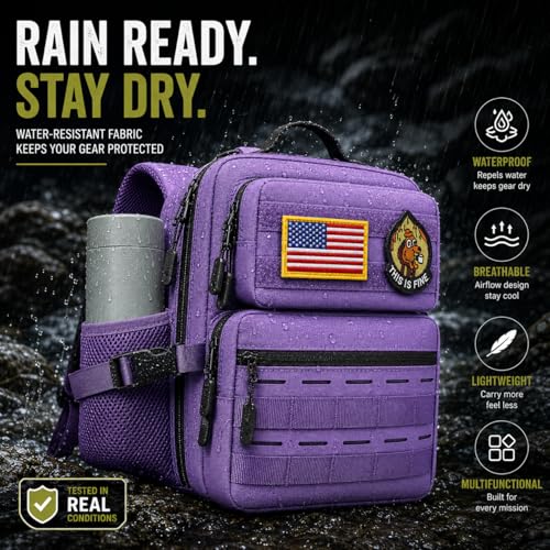 9L Mini Tactical Backpack for Men Women,Small Military Tactical Backpack for Sport,Gym,Hiking,Travel,Camping (Purple) - color: Purple
