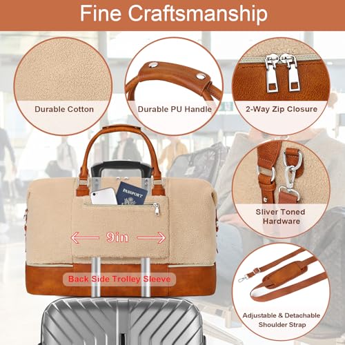 ITIEZY Weekender Overnight Bag for Women - Large Travel Duffel Bag with Shoe Compartment, Gym Duffel Bag Hospital Bag Carry On Tote Bags for Airplanes with Crossbody Bag Toiletry Bag 3Pcs Set - color: 8a-Off White