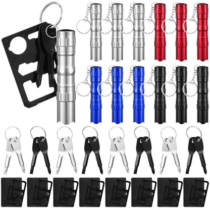 Glooglitter 24 Pcs Men Small Gifts Bulk Mini Screwdriver Flashlight Keychain Set Multitool Credit Card Survival Tool Employee Coworkers Fathers Gifts for Men Dad Husband, No Batteries Included