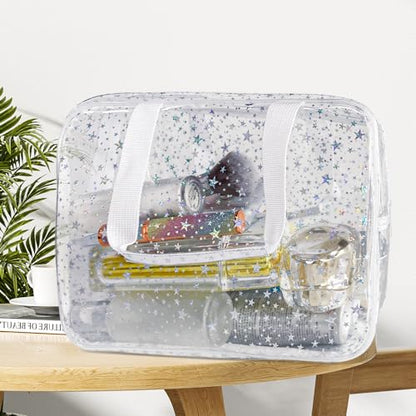 Holographic Star Transparent PVC Cosmetic Bag Clear Makeup Toiletry Carry Pouch Clear Travel Pouch Storage Bag for Vacation Bathroom and Organizing - color: Transparent