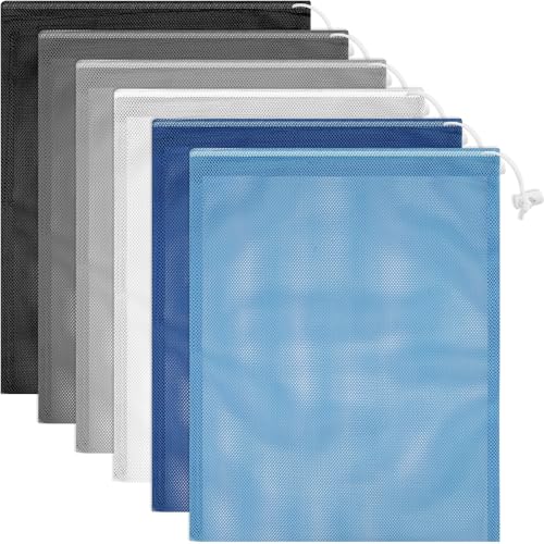 Frienda 6 Pieces Mesh Stuff Sack, 11 x 15 Inch Durable Nylon Drawstring Laundry Bag for Rinsing Beach Toys, Seashell Collecting, Mesh Bags for Travel(Base Color) - color: Base Color