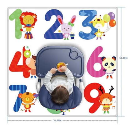 High Chair Splash pad, 51" 51 Non-Slip Waterproof Multi-Purpose Splash pad, Washable Splash pad for high Chair Floor Protection Table Cloth Portable Early Education Picnic Play mat (2) - color: Figure