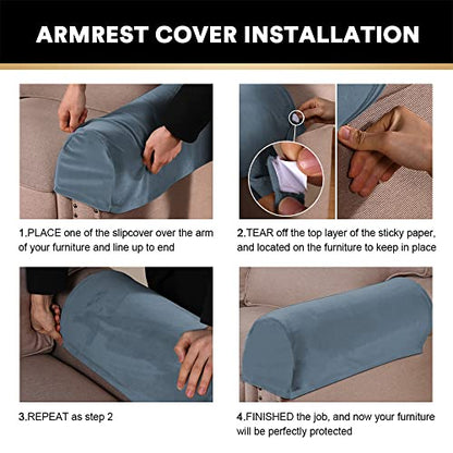 PrinceDeco 2 Pack Thick Velvet Stretch Armrest Covers for Chairs and Sofas - Non Slip, Stone Blue - color: Stone Blue