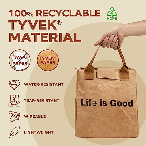 VonNova Women’s Insulated Lunch Bag with Premium 4mm Cooler Insulation, Cute Large 7L Lunch Tote for Office, Durable Small Lunch Box for Women, Stylish Lunchbox for Adults, Teens, Nurses, Teachers - color: Brown-Life is Good