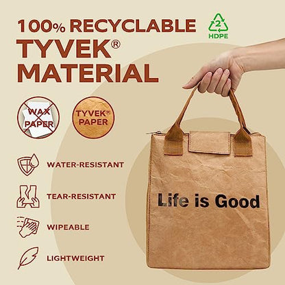 VonNova Women’s Insulated Lunch Bag with Premium 4mm Cooler Insulation, Cute Large 7L Lunch Tote for Office, Durable Small Lunch Box for Women, Stylish Lunchbox for Adults, Teens, Nurses, Teachers - color: Brown-Life is Good
