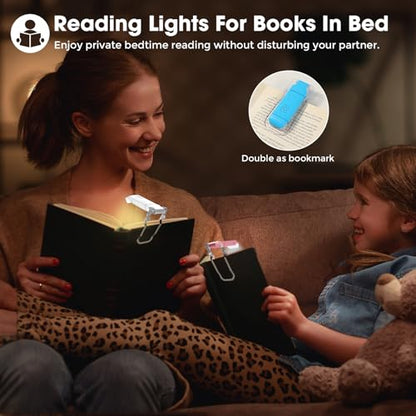 VZZNN 12 Pack Reading Light,Rechargeable Book Light for Reading in Bed,Clip-On Book Lights with 3 Color Temperature,Bulk Gifts for Book Lovers Kids Adults（White） - color: White