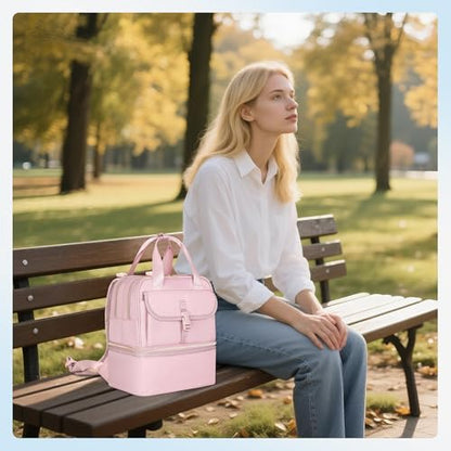 Fasrom Medicine Travel Bag Backpack with Insulated Compartment & Waterproof Mat, Double Layer Pill Bottle Organizer for Prescription, Vitamins and Medical Supplies, Pink (Empty Bag Only) - color: Pink