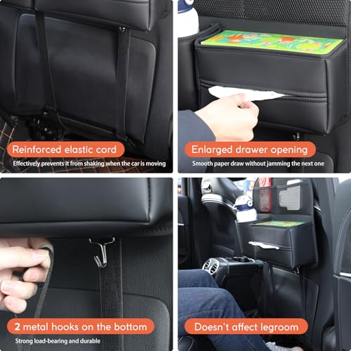 Leather Car Seat Back Organizer with Tissue Holder, Water Bottle Holder, Phone Holder for Road Trips. (Black) - color: Black
