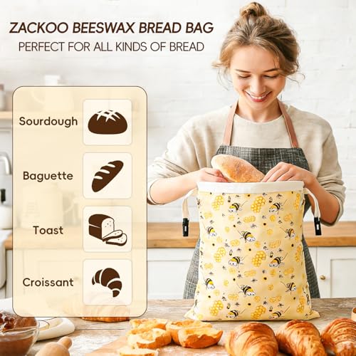 2 Pack Beeswax Bread Bags for Homemade Bread, Bees Wax Bread Bags Storage for Homemade Sourdough with Removable Beeswax Lining, XL 17'' x 13'', Freezer Friendly, Keeps Fresh - color: Removable